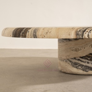 Mesa de centro de mármol redonda contemporánea Muebles de piedra natural de gama alta con patrón de vena único para hoteles y hogares - Product Image 5