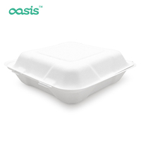 Boîte à lunch jetable écologique et biodégradable Oasis en bagasse de canne à sucre, type coquille, pour le déjeuner