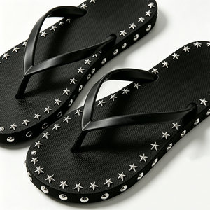 Infradito da donna nere in EVA con logo personalizzato, decorazioni con stelle argentate e borchie, stile punk, <span class=keywords><strong>sandali</strong></span> estivi da spiaggia - Product Image 6