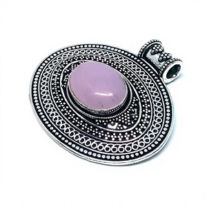 Gros Gros Argent Plaqué Rose Quartz Pendentif Charme Pierre Collier Pierre Naturelle Rose Quartz Pendentif - Product Image 2