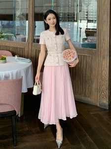Nuevas llegadas <span class=keywords><strong>de</strong></span> Bettergirl para Ramadán 2026: Vestido largo informal <span class=keywords><strong>de</strong></span> chifón con lentejuelas rosas bordadas y patchwork <span class=keywords><strong>de</strong></span> tweed grueso. - Product Image 1