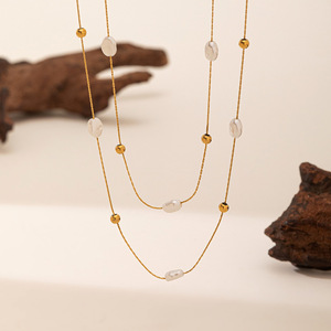 สร้อยคอไข่มุกสองชั้นแบบบาโรกฝรั่งเศสหรูหราสำหรับผู้หญิงสร้อยคอกระดูกไหปลาร้าไม่ซีดจาง - Product Image 3