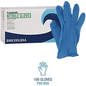 Gants de sécurité jetables Boardwalk Série 395 en nitrile, grande taille, 5 mil, 9,5 pouces de long, bleus, 100 par boîte - Product Image 4