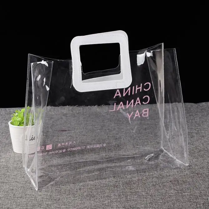 Fashion Handbag Clear Transparent PVC Handbag with White Handle