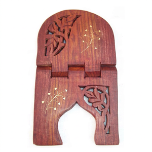 Magnifique grand support pliable pour Coran et Gita, en bois avec incrustations de laiton, finition polie, style imitation antique, écologique, à prix abordable - Product Image 1