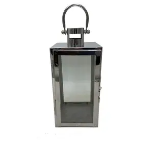 European style outdoor stainless steel hurricanne lantern with handle reinforced glass household decoration