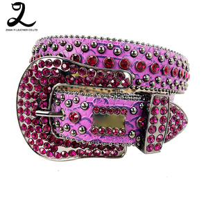 Moda bayanlar batı Denim kemer çıkarılabilir büyük toka elmas erkekler kakma Rhinestone perçin erkek kemer - Product Image 5