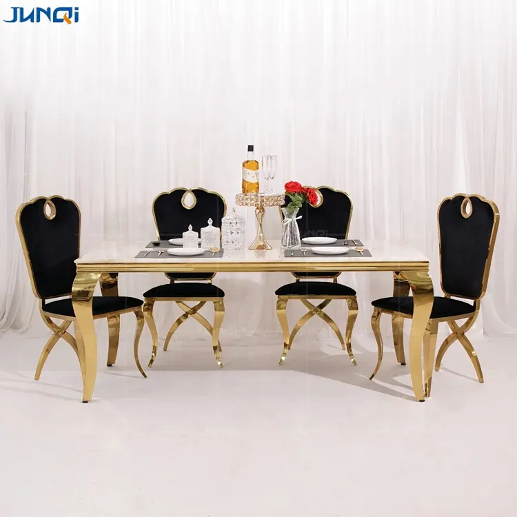 طاولة عشاء زفاف مربعة من الفولاذ المقاوم للصدأ ذهبية بالجملة وطاولات للمناسبات