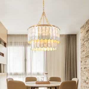 Nieuwe Moderne <span class=keywords><strong>Shell</strong></span> Kroonluchter Capiz Bruiloft Decoratieve Gouden Hanglamp Woonkamer Restaurant - Product Image 3