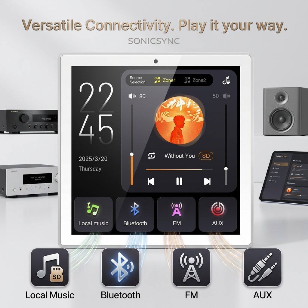 Tianlai 86X Two Zone Smart Home Background Music System Audio Control Panel LCD Touch Screen for Villa · image 4