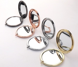 Promotion Gift Set Custom Logo Round Shape Double-Side Folding Handheld Pocket Makeup Mirror