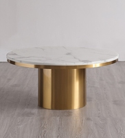 Vente en gros de tables basses rondes modernes, ensemble de 2 tables basses de salon de luxe en acier inoxydable doré avec dessus en marbre avec table d'appoint