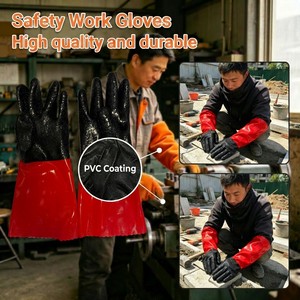 Gants de protection en <span class=keywords><strong>PVC</strong></span> étanches OEM ODM de 35 cm, rouges et noirs, texturés, résistants à l'abrasion, pour la sanitaire (vente en gros) - Product Image 4