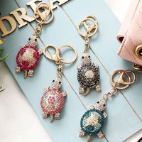 Porte-clés mignon en forme de tortue en strass, porte-clés en métal en forme de tortue de mer, accessoires pour sac, pendentif, porte-clés scintillant en forme de tortue