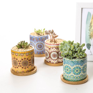 Nouveau jardinière succulente Mandala, pot coloré nordique, pot de fleur en céramique d'exportation (plante non incluse) ensemble de 4 pièces - Product Image 1