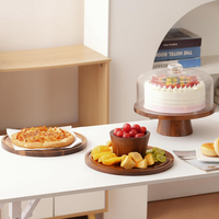 Support à gâteau rond en bois d'acacia, support polyvalent pour desserts, plateau en bois pour présentations de desserts à la maison