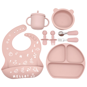 Juego de vajilla ecológica sin BPA para bebés, bonitos cuencos de silicona de grado alimenticio para niños pequeños, plato antideslizante fácil de limpiar, plato para comedor para niños - Product Image 1