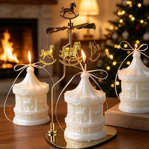 Candele Profumate di Lusso Premium con Design a Carosello Perlescente e Fiocco a Nastro, Candele Originali per Boutique e Negozi - Product Image 1