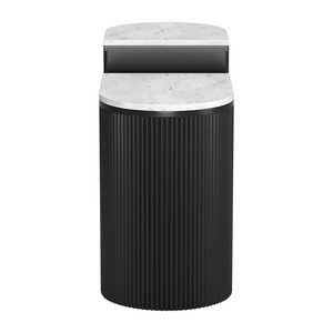 Set di due tavolini ovali in legno massello e marmo in bianco e nero per mobili da soggiorno - Product Image 3