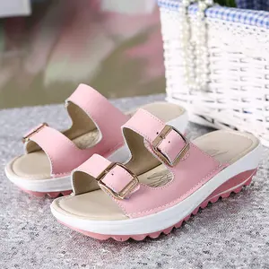 Frauen Sommer Leder Keile Plattform Schuhe Casual Hausschuhe Sandalen
