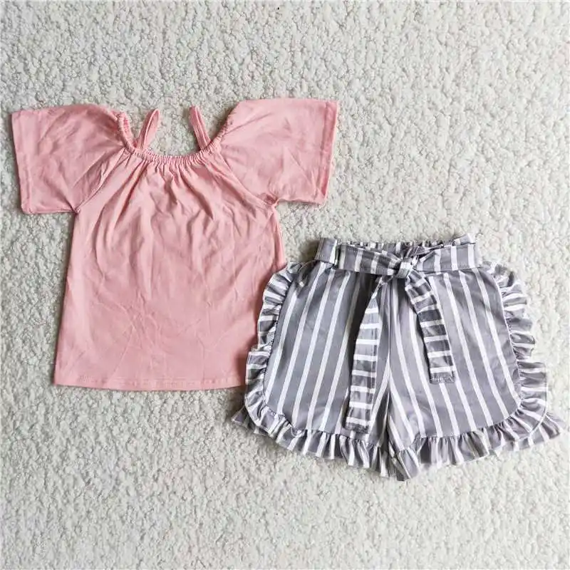 الاطفال ملابس الصيف قصيرة الأكمام أعلى مع شريط السراويل طفلة مجموعة