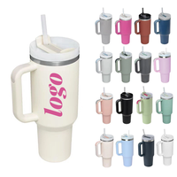 Mug de voyage sportif personnalisé avec logo, 40 oz, en acier inoxydable, isotherme, pour café et bière, avec poignée et paille