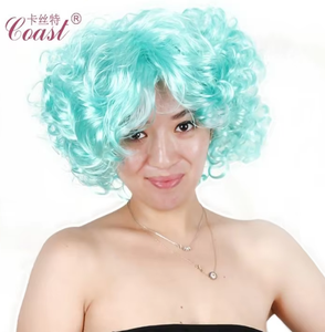 Perruque courte bouclée bleu ciel pour femmes, <span class=keywords><strong>cheveux</strong></span> synthétiques avec volume moelleux, pour fête, cosplay, costume, résistante à la chaleur, <span class=keywords><strong>coiffure</strong></span> tendance - Product Image 1