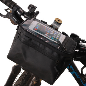 Bolsa negra para manillar de bicicleta con diseño impermeable y bolsillo para teléfono para almacenamiento de equipo de ciclismo y transporte al hombro - Product Image 2
