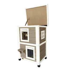 Casa de gato de madera para exteriores, casa de gato aislado de 2 niveles con techo impermeable - Product Image 1