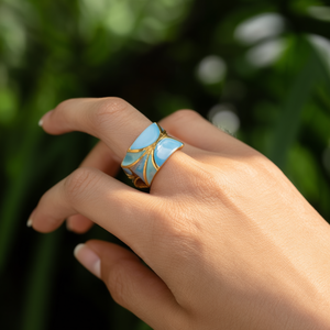 Fashion <b>Ring</b> 316L Stainless Steel PVD Gold Plating Blue Enamel Design Adjustable Band For Women Men Jewelry Accessory - Product Image 3