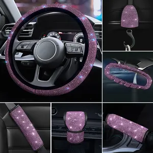 Cubierta de volante para mujer, accesorios para coche ostentosos, cristales rosas, diamantes de imitación, arcoíris, Amazon