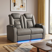Canapé inclinable électrique moderne deux places en cuir véritable avec mousse à mémoire de forme, design extensible à cadre en bois, gris, pour chambre à coucher