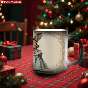 Tasse sensible à la chaleur, noire givrée, 11 oz, en céramique, vierge pour sublimation, design plat 2D à peindre - Product Image 2