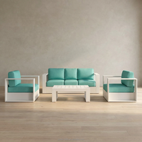 Ensemble de canapés d'extérieur modernes en aluminium blanc avec coussins turquoise, mobilier de jardin pour terrasse, résistant aux intempéries, groupe de sièges de style nordique pour resort