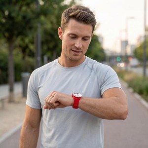 Sparktime Unisex <b>Red</b> Sport Chronograph Fashion Watch 42mm Digital Quartz PU/Silicone Strap 20mm Band 3BAR Water Resistant - Product Image 5