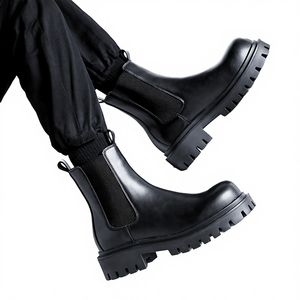 Designer Men's Chelsea Heeled Ankle <b>Boot</b> Flat PU Insole Mid-Top Genuine Leather Size 38-44 for Summer Winter Autumn Seasons - Product Image 4