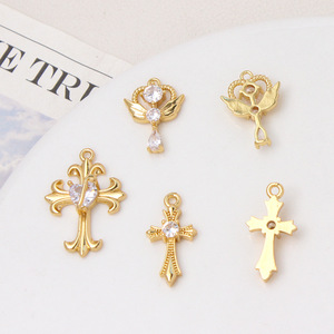 18K Gold-Plated Brass <strong>Magic</strong> Wand Key Cross Pendant with Zircon Heart <strong>Charm</strong> for DIY <strong>Bracelet</strong> Necklace - Product Image 2