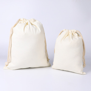 Bolsa de algodón con cordón blanco en stock al por mayor, bolsa de lona con cordón para almacenamiento de embalaje de <span class=keywords><strong>regalo</strong></span> ecológica en blanco - Product Image 2