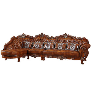 Nuovo Divano in Vera Pelle Stile Europeo, Set di Lusso per Soggiorno con Angolo in Legno Massello, Design Retrò Americano di Alta Gamma - Product Image 5