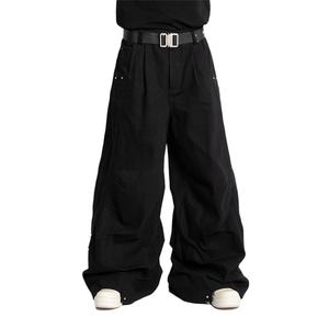 New Arrival Fashion Custom Logo <b>Low</b> <b>Waist</b> Oversized Black Wide Leg Pants Men Baggy <b>Flare</b> Pants - Product Image 3