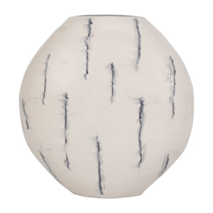 Vaso rotondo in ceramica bianco con decorazioni a strisce nere per soggiorno, camera da letto, tavolo da ufficio - Product Image 1