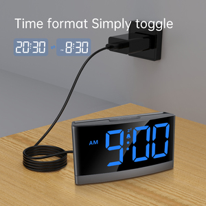 Réveil numérique avec écran LED bleu convexe incurvé, 5 niveaux de luminosité réglables, 3 sonneries d'alarme, 5 niveaux de volume, fonction snooze, format 12/24 heures - Product Image 6