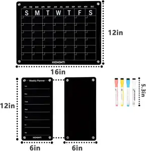 Acrylic Magnetic Dry Erase Board For Fridge Memo Megnetic Board 12*6 Inches Magnetic Whiteboard For Refrigerator Black