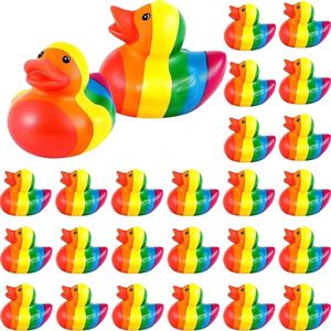 Hot Sale Pvc Mini Rainbow Soft Floating <b>Bath</b> Sound Duck Toy Custom Wholesale Rubber Ducks Bulk - Product Image 2
