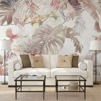 Papier Peint Mural 3D Tendance : Arbres Tropicaux Colorés et Oiseaux Mignons pour la Décoration Intérieure