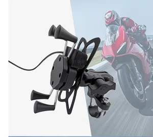 Universal 360 Grad Drehbarer Motorrad-Halter für Motorradhandys mit Usb-Ladegerät