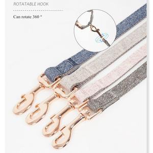 제조업체 도매 럭셔리 금속 골드 버클 트위드 애완 동물 칼라 가죽 끈 세트 조정 가능한 나일론 트릴 개 목걸이 단단한 개인화 - Product Image 5