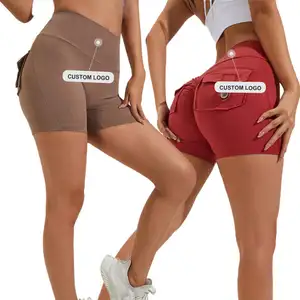 SK716 Plus Size Women's Sexy Workout Cargo Tight Athletic Gym Shorts Hip Lift Snatch Butt Sports Booty Shorts With Pockets