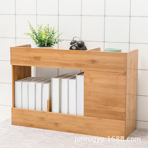 Bamboo <b>Desktop</b> Bookshelf 2 Tier Storage Rack Office Organizer Simple Wooden <b>Shelf</b> for Books and Decor - Product Image 2