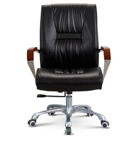 Chaise de bureau pivotante simple et moderne avec dossier moyen, plateau en bois, accoudoirs fixes en alliage d'aluminium et revêtement en PU